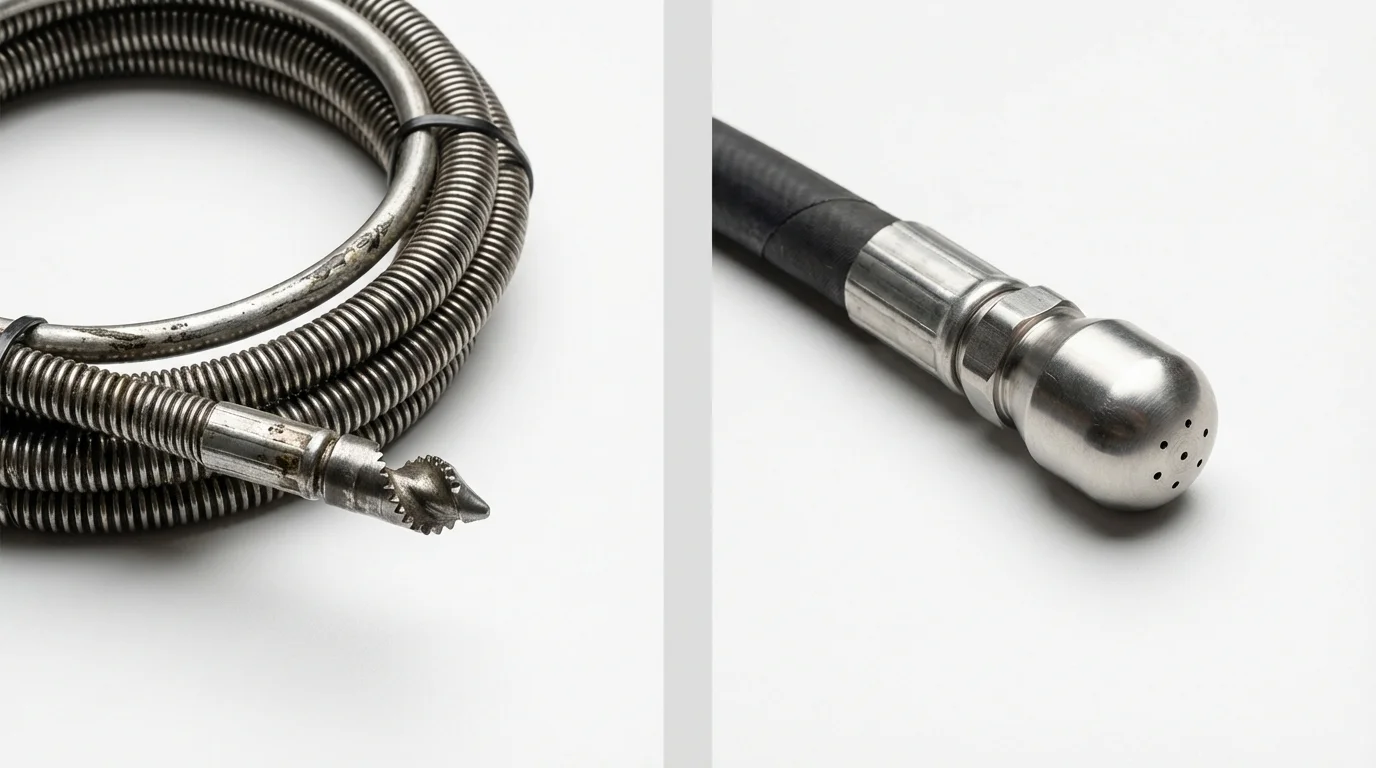 Drain snake cable and hydro jetting nozzle used for drain cleaning in Greenback, TN